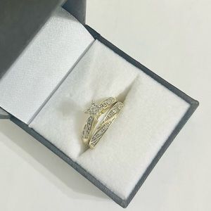 REAL 10kt GOLD diamond cut wedding band SET